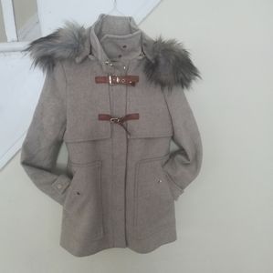 Zara Woman Lane Wool Parka Buckles & Faux Fur Hood